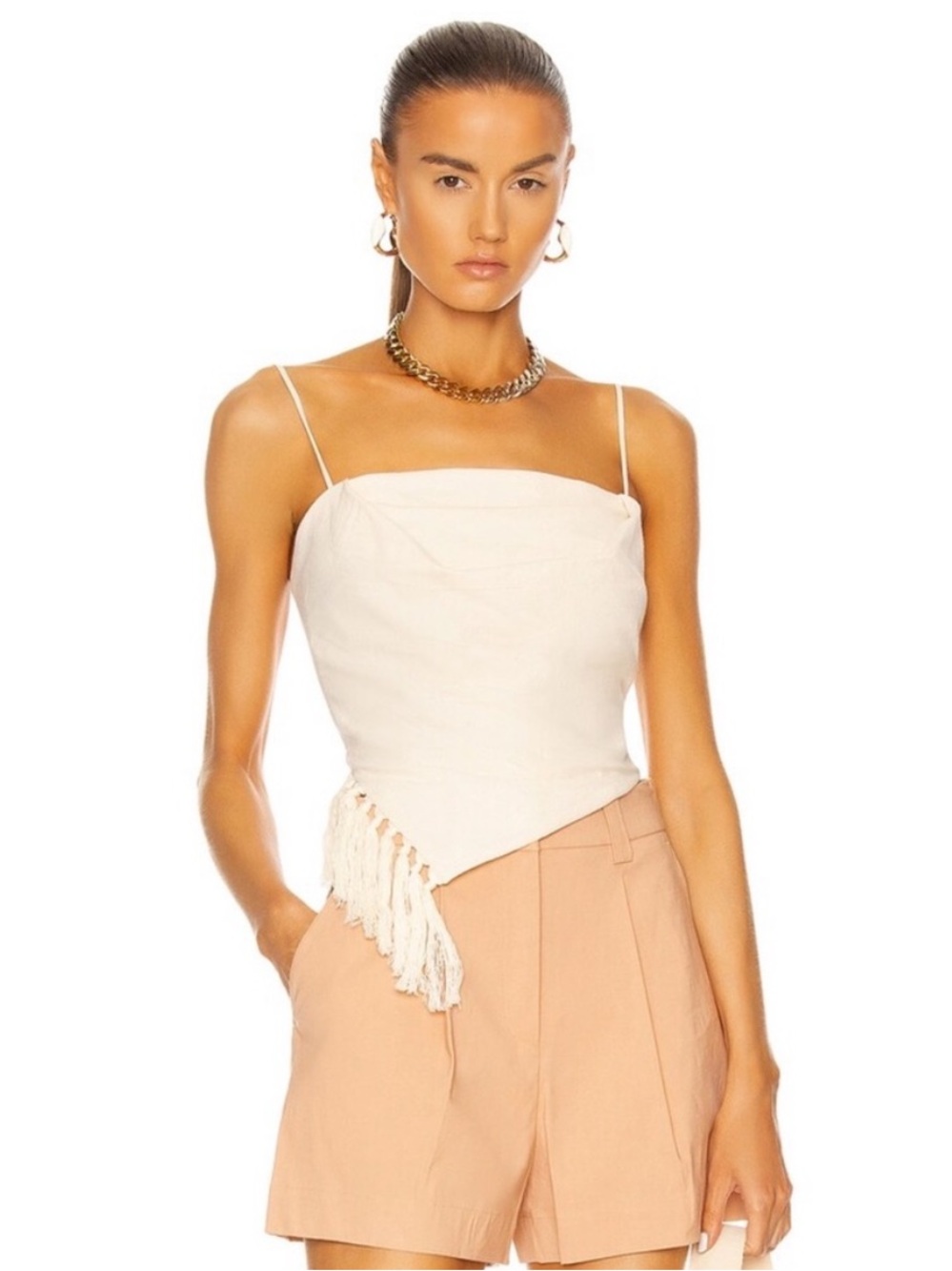 Nanushka Raelynn Fringe Cotton Top in Creme